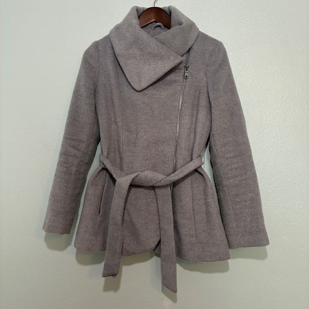 Jessica Simpson Womens Asymmetric Zip Belted Coat Lavender Grey Size S